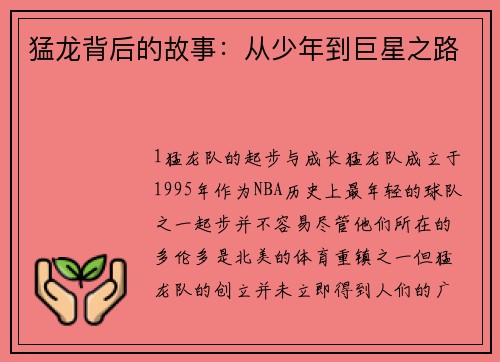 猛龙背后的故事：从少年到巨星之路
