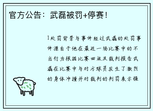 官方公告：武磊被罚+停赛！